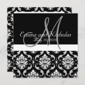 Black White Damask Wedding Uitnodiging (Voorkant / Achterkant)