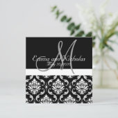 Black White Damask Wedding Uitnodiging (Staand voorkant)