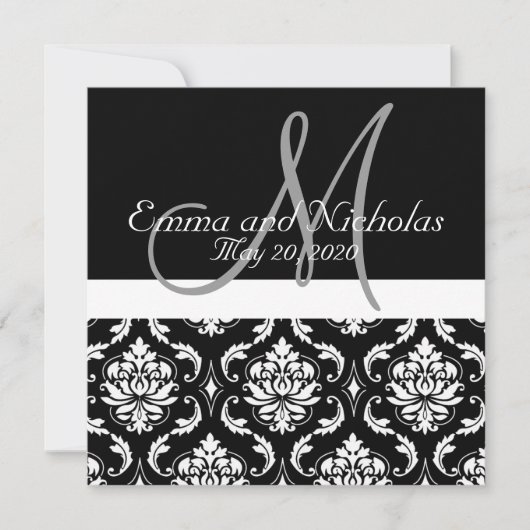Black White Damask Wedding Uitnodiging (Voorkant)