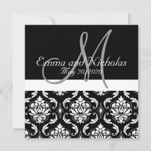 Black White Damask Wedding Uitnodiging