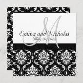 Black White Damask Wedding Uitnodiging (Voorkant / Achterkant)