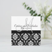 Black White Damask Wedding Uitnodiging (Staand voorkant)