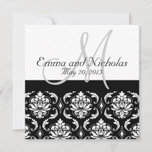Black White Damask Wedding Uitnodiging