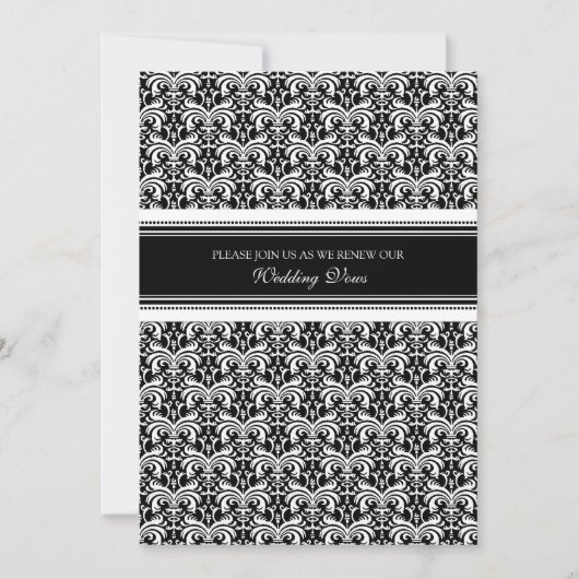 Black White Damask Wedding Vow Renewal Uitnodiging (Voorkant)