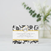 Black White Damask Yellow Trim Weddenschap RSVP Informatiekaartje (Staand voorkant)