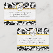 Black White Damask Yellow Trim Weddenschap RSVP Informatiekaartje (Voorkant / Achterkant)