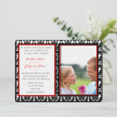 Black & White Damask Your Photo Wedding Invitation Kaart (Staand voorkant)