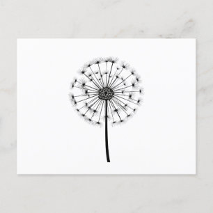 Black White Dandelion Line Art Briefkaart