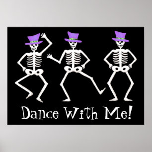 Black White Dansende Skeletons Happy Halloween Poster