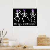 Black White Dansende Skeletons Happy Halloween Poster (Keuken)