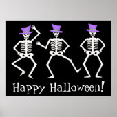 Black White Dansende Skeletons Happy Halloween Poster (Voorkant)
