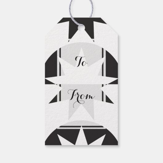 Black White Deco Star Sunburst Cadeaulabel (Achterkant)
