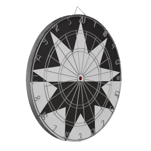 Black White Deco Star Sunburst Dartbord (Voorkant Links)