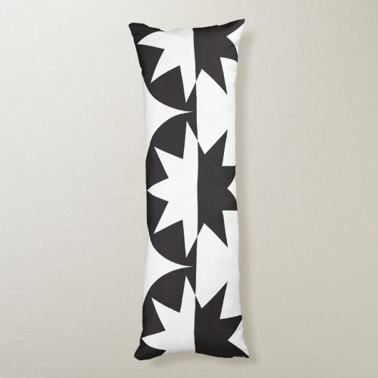 Black White Deco Star Sunburst Lichaamskussen (Achterkant (Verticaal))