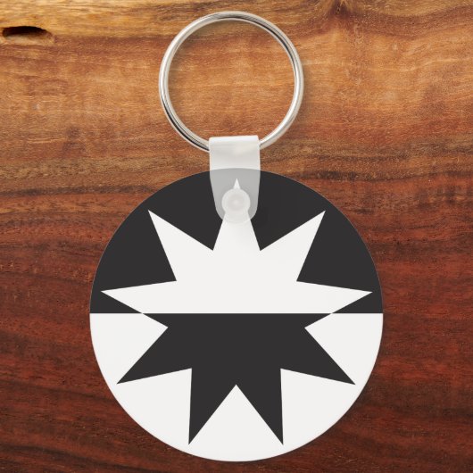 Black White Deco Star Sunburst Sleutelhanger (Achterkant)