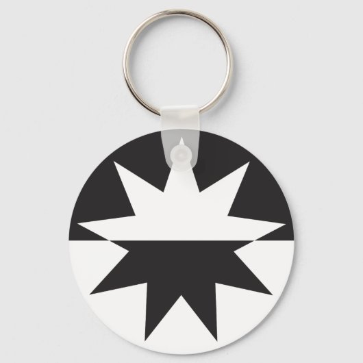 Black White Deco Star Sunburst Sleutelhanger (Achterkant)
