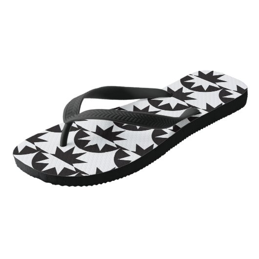 Black White Deco Star Sunburst Teenslippers (Schuin)