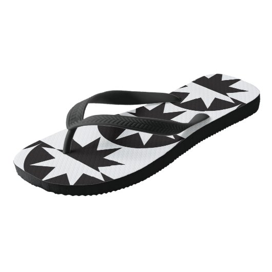 Black White Deco Star Sunburst Teenslippers (Schuin)
