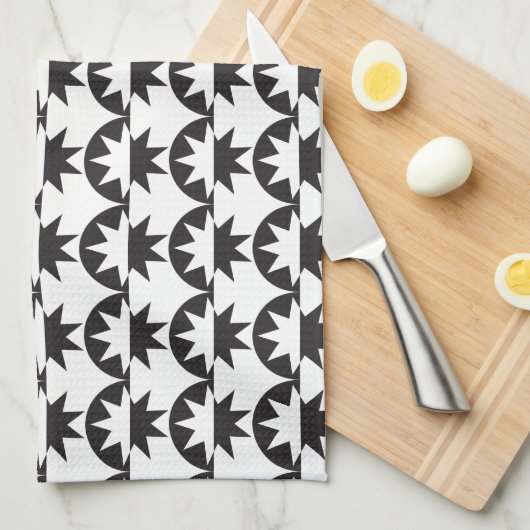 Black White Deco Star Sunburst Theedoek (Quarter Fold)