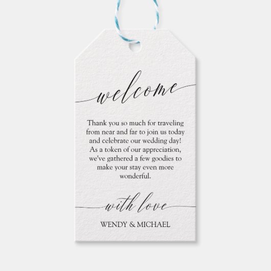Black White Delicate Minimal Wedding Welkom Cadeaulabel (Voorkant)