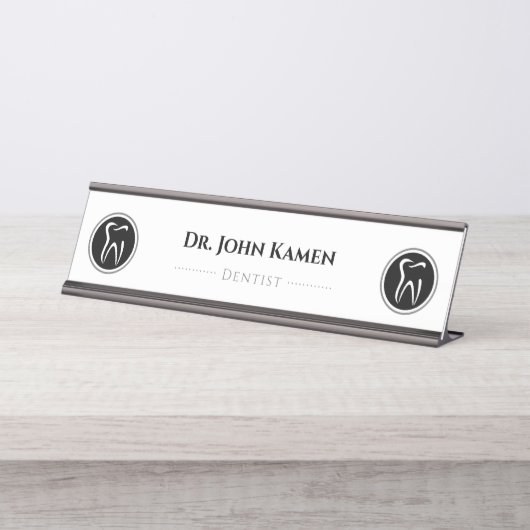 Black White Dentist | Tedh Bureau Naambordje (Voorkant)