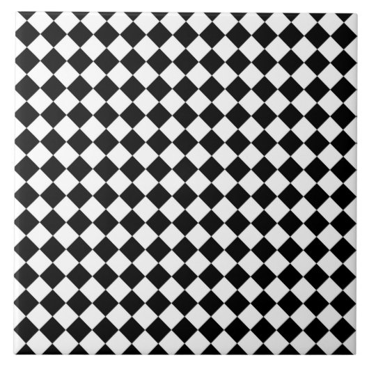 Black White Diamond Check-patroon Tegeltje (Voorkant)