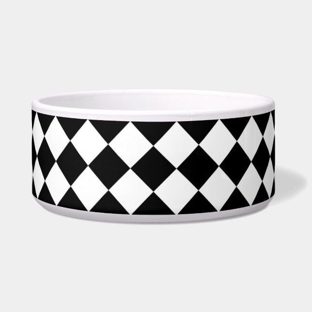Black White Diamond Checkers Voerbakje (Voorkant)