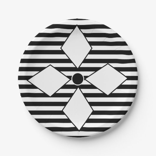 Black White Diamond Geometric Stripes Pattern Papieren Bordje (Voorkant)
