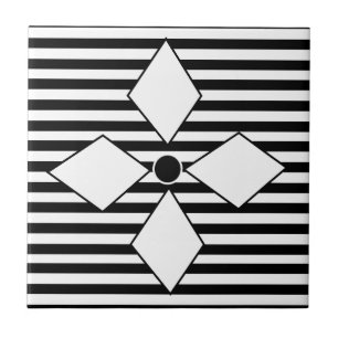 Black White Diamond Geometric Stripes Pattern Tegeltje