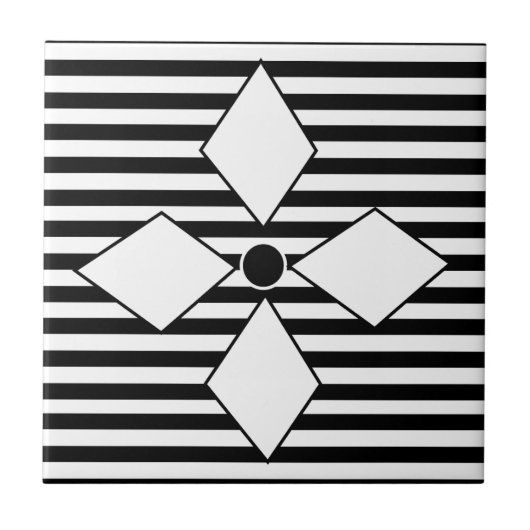 Black White Diamond Geometric Stripes Pattern Tegeltje (Voorkant)