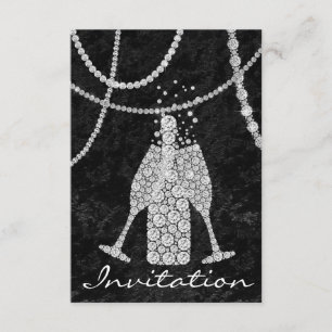 Black White Diamond Glass Bubbles Champagne Fles Kaart