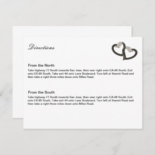 Black & White Diamond Hearts Direction Kaart (Voorkant / Achterkant)