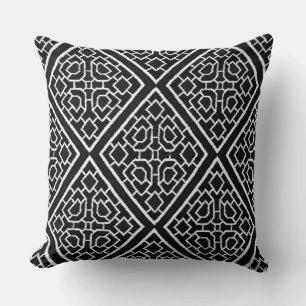 Black White Diamond Pattern Faux Crewel Pillow Kussen