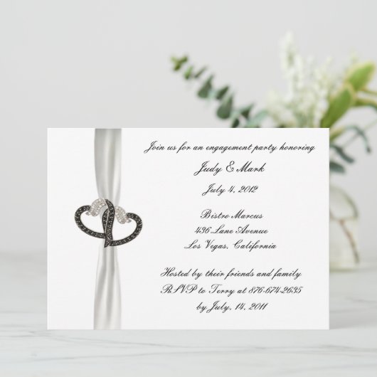 Black & White Diamond Verlovingsfeest Uitnodiging (Staand voorkant)