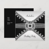 Black White Diamonds Jewels Birthday Party Kaart (Voorkant / Achterkant)