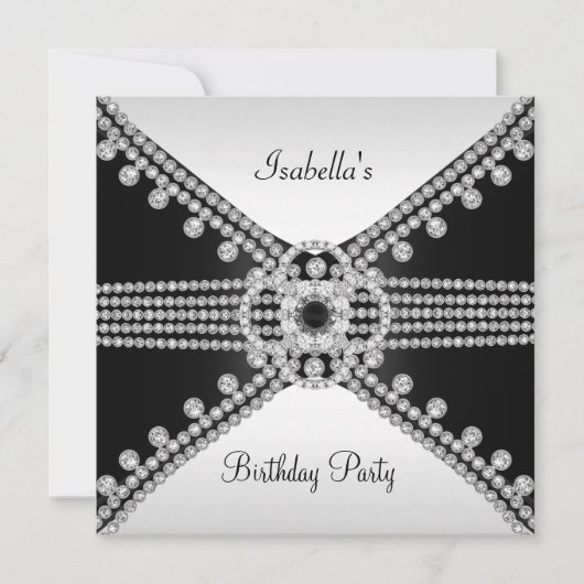 Black White Diamonds Jewels Birthday Party Kaart (Voorkant)