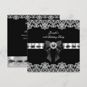 Black White Diamonds Lace Birthday Party 2 Kaart