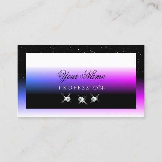 Black White Diamonds Roze Paarse gradiënt Visitekaartje (Voorkant)