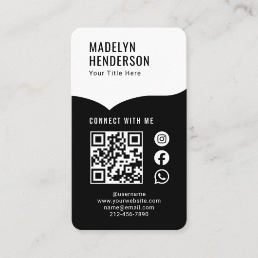 Black White Digital Connect QR-code voor sociale m Visitekaartje (Voorkant)