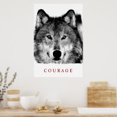 Black White Digital Ink Motivatie Courage Wolf Poster (Keuken)
