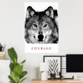 Black White Digital Ink Motivatie Courage Wolf Poster (Thuiskantoor)