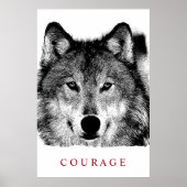 Black White Digital Ink Motivatie Courage Wolf Poster (Voorkant)