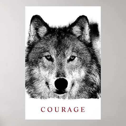 Black White Digital Ink Motivatie Courage Wolf Poster (Voorkant)