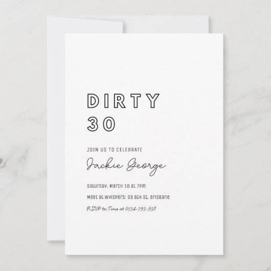 Black White Dirty 30ste verjaardag uitnodiging (Voorkant)