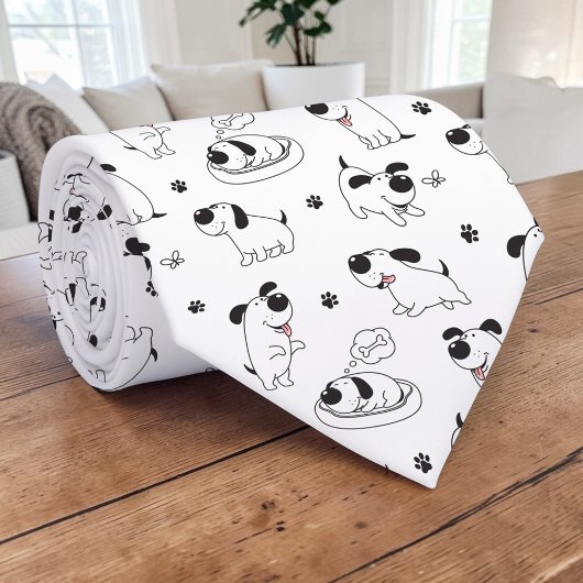 Black & White Dog Cartoon Custom Necktie Stropdas