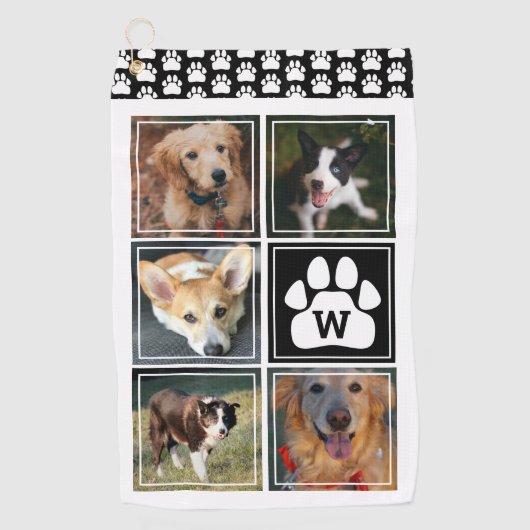 Black White Dog Paw Pet Photo Collage Golfhanddoek (Voorkant)