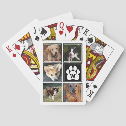 Black White Dog Paw Pet Photo Collage Pokerkaarten (Achterkant)