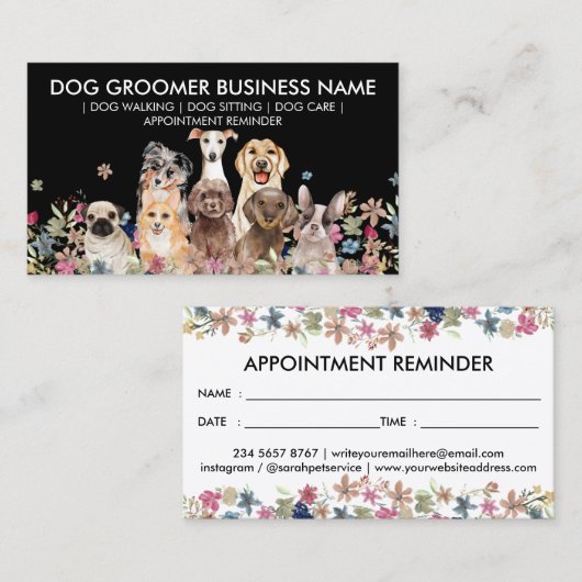 Black White Dog Walker Benoeming Visitekaartje (Voorkant / Achterkant)