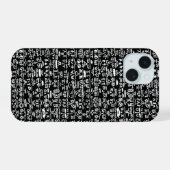 Black & White Doodle Pattern Case – Bold Ab iPhone 15 Case (Achterkant horizontaal)
