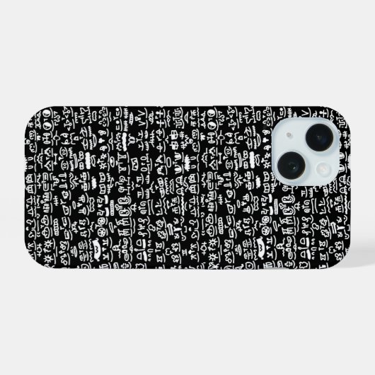 Black & White Doodle Pattern  Case – Bold Ab iPhone 15 Case (Achterkant horizontaal)